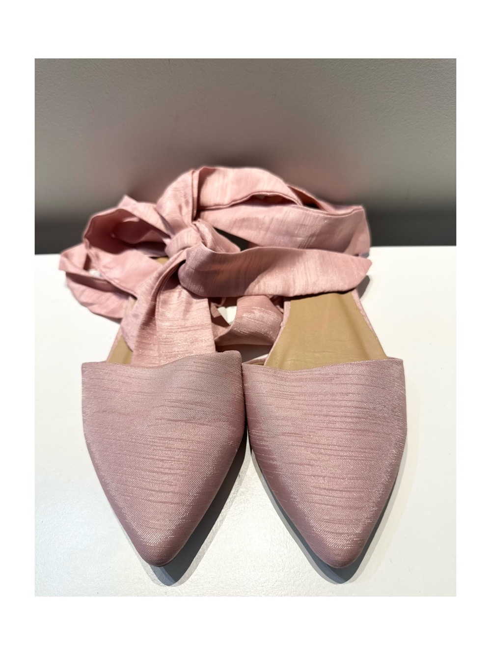 Pointed Toe Lace-Up Flat in Blush Pink
